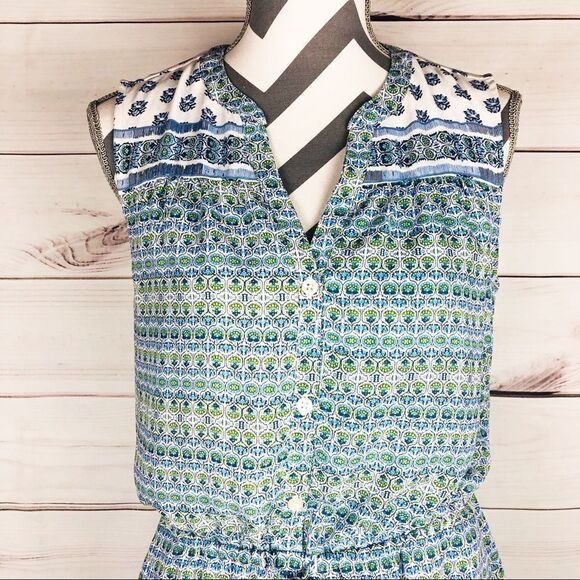 GAP Womens Small Sleeveless Blue Floral Shirtdress - Picture 4 of 8